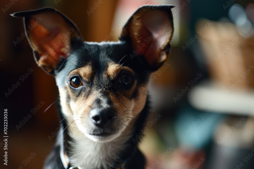 Capturing the curious expression of a chihuahua puppy, this close-up highlights the endearing bond between human and canine