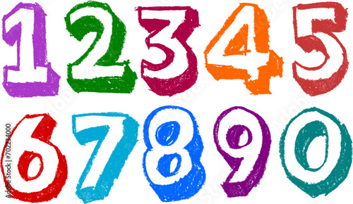 Set of 3D Numbers Crayon Drawing