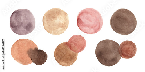 Watercolor earthy colors circles, rounds.  Beige, pink, brown circles. Retro, vintage style