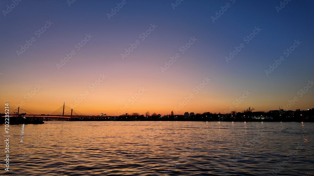 Belgrade river Sava in sunset time..