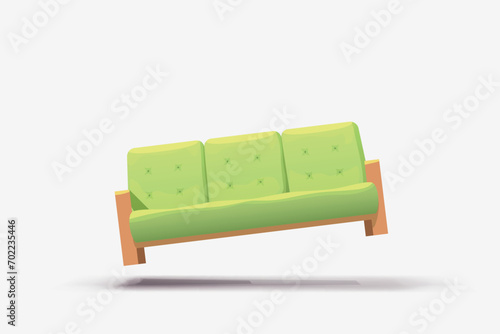 green flying sofa front view on white