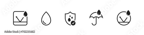 Waterproof icon set. Water resistant materials. Water resistance cover. Vector EPS 10
