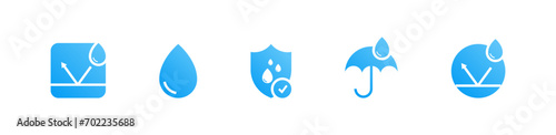 Waterproof icon set. Water resistant materials. Water resistance cover. Vector EPS 10 photo