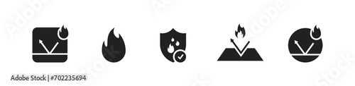 Fireproof icon set. Fire resistant materials. Fire resistance cover. Vector EPS 10