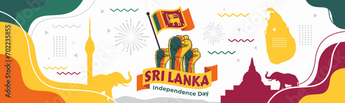 Sri Lanka Independence day banner with flag map and landmark 