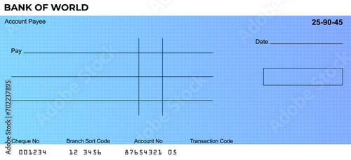 Vector of Blank Bank or Personal Check. Payment, Money, Cash, Currency, Cheque, Banknote 