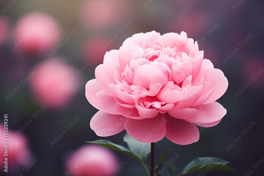 Beautiful peony flower on a bright pink background with blurred background. Floral card for Women's Day or Mother's Day. Generative AI