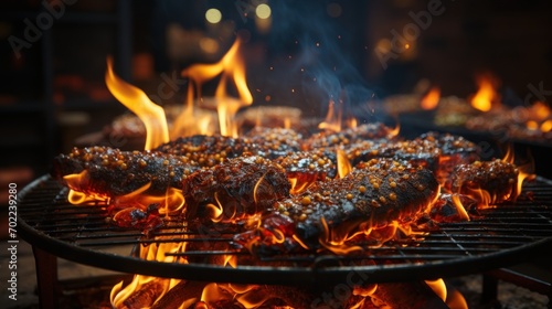 Intense flames rise from a charcoal grill ready for a barbecue © nur