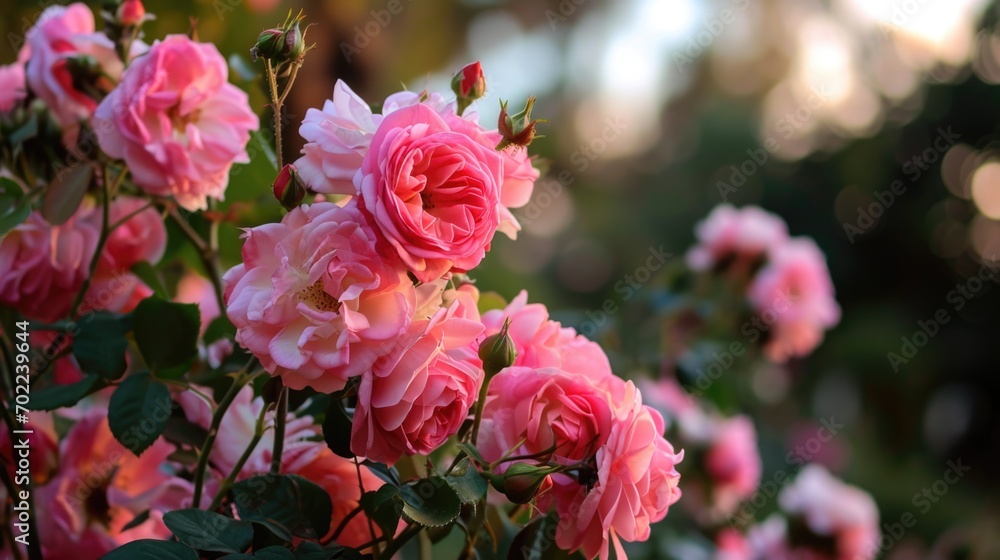 A Beautiful Bush of Pink Roses in a Garden