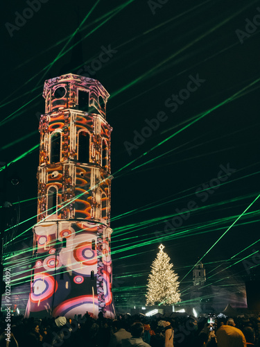 Vilnius, Lithuania - 01 01 2024: Celebrating the New Year 2024 on Cathedral Square in Vilnius