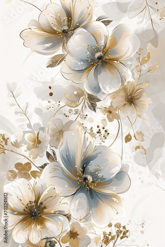 White background with silver and gold flowers