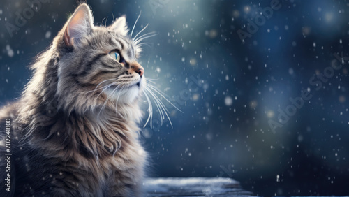 Whiskered Winter Dream: Cat in the Snowfall Delight © Stoksi