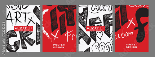 Set of banners in graffiti style. Street art, drawing on the wall. Template for banner, poster, card, flyer, cover. Vector drawing, design elements.