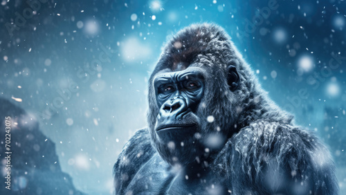 Snowy Gorilla Majesty: Christmas Elegance in the Winter Storm