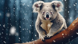 Frosty Eucalyptus Retreat: Koala in a Snowstorm