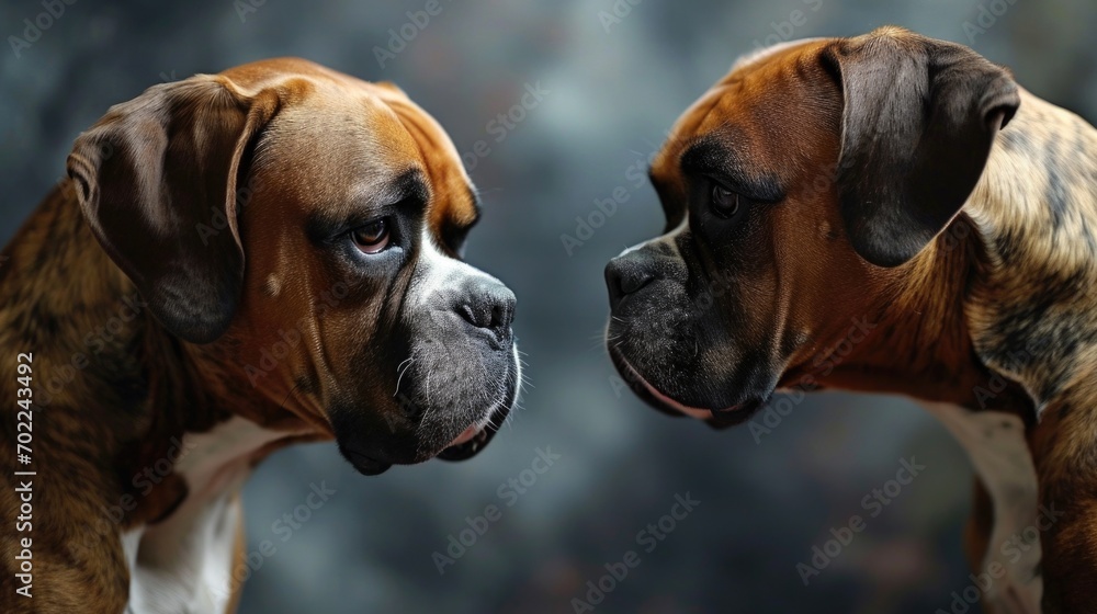 Two Brown and White Dogs Standing Next to Each Other