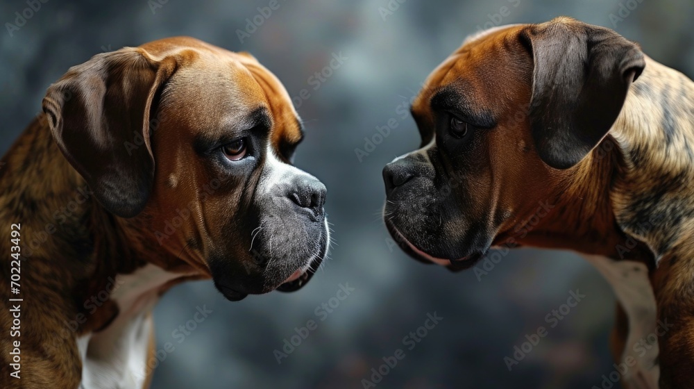 Two Brown and White Dogs Standing Next to Each Other Two Brown and White Dogs Standing Next to Each Other