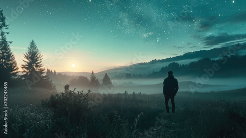 A Person Standing in a Field at Night