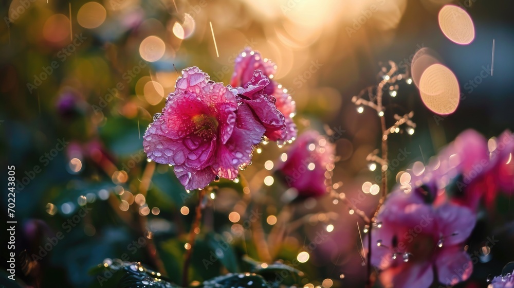 A Beautiful Pink Flower with Dew Drops A Beautiful Pink Flower with Dew Drops