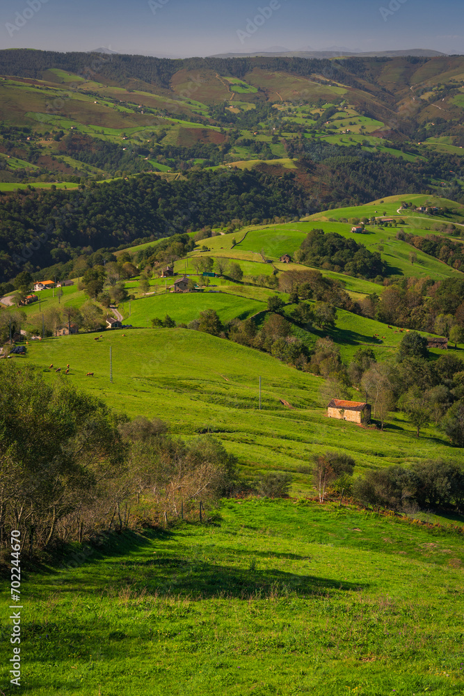 Panoramic view of the Pas Valleys, Miera Valley. Cantabria, Spain.