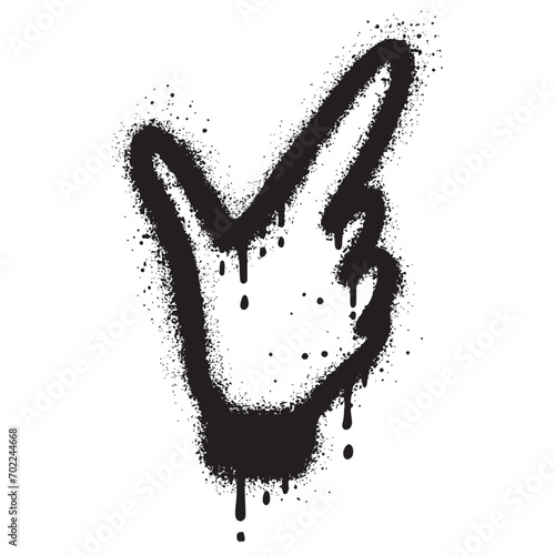 graffiti Hand finger pointing icon sprayed in black over white.