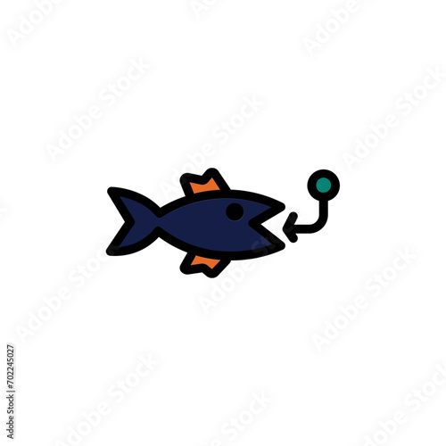 Fish Fishing Rod Filled Outline Icon