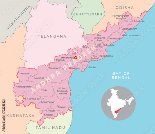Andhra Pradesh district map with neighbour state