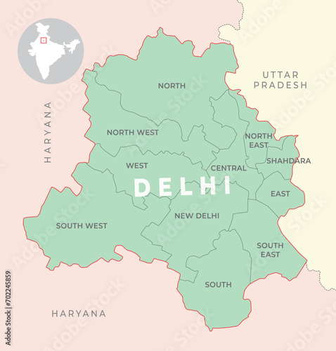 Delhi district map with neighbour state