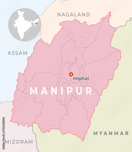 Manipur district map with neighbour state and country