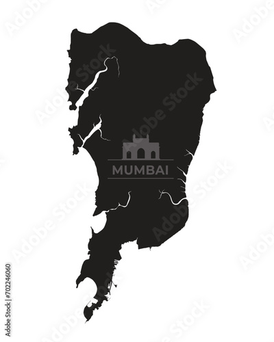 Mumbai map silhouette on white background
