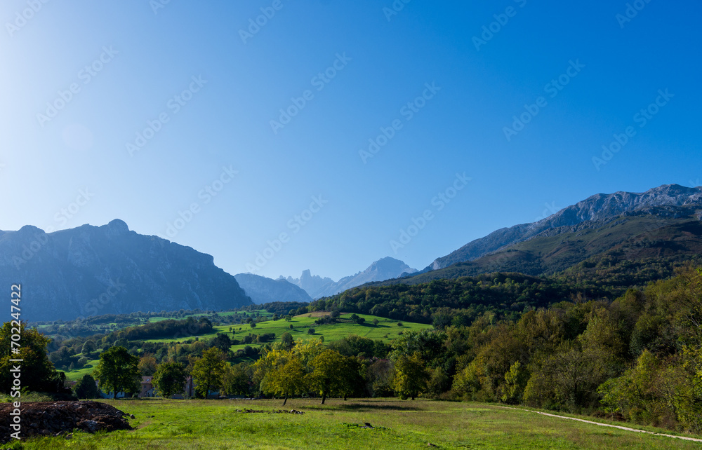 View of the Naranjo de Bulnes in the Picos de Europa, in Asturias (Spain).