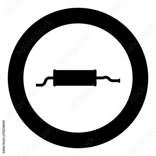 Exhaust pipe car muffler silencer icon in circle round black color vector illustration image solid outline style