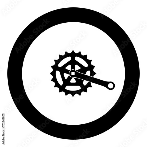 Crankset cogwheel sprocket crank length with gear for bicycle cassette system bike icon in circle round black color vector illustration image solid outline style