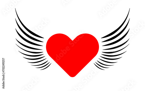 Red Heart with wings icon symbol. Flat vector illustration