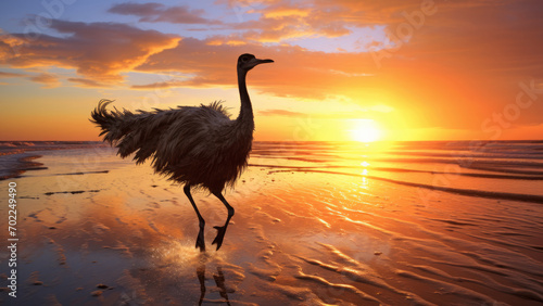 Golden Plumage: Ostrich's Evening Journey