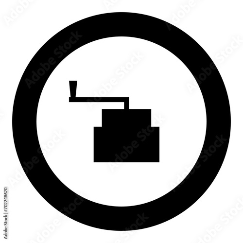 Millstone manual old stone mill flour production grinding grain with handle holder icon in circle round black color vector illustration image solid outline style