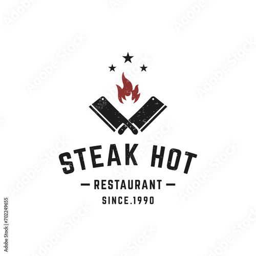Retro vintage steak house Logo Design. Logo for business, restaurant, label, badge. With quality meat.