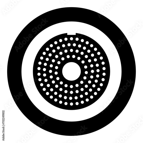 Grate for meat grinder plate mincer device for growing shallow of meat lattice sieve icon in circle round black color vector illustration image solid outline style