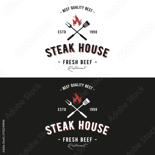 Retro vintage steak house Logo Design. Logo for business, restaurant, label, badge. With quality meat.