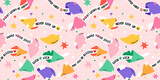 Seamless pattern with Positive message fortune cookies. Cute trendy vector illustration. Background with motivation quotes. 
