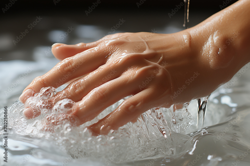 Fototapeta premium Generative AI - A woman washes hands, close view
