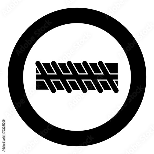 Reinforcement bar rebar ribbed metal rod icon in circle round black color vector illustration image solid outline style