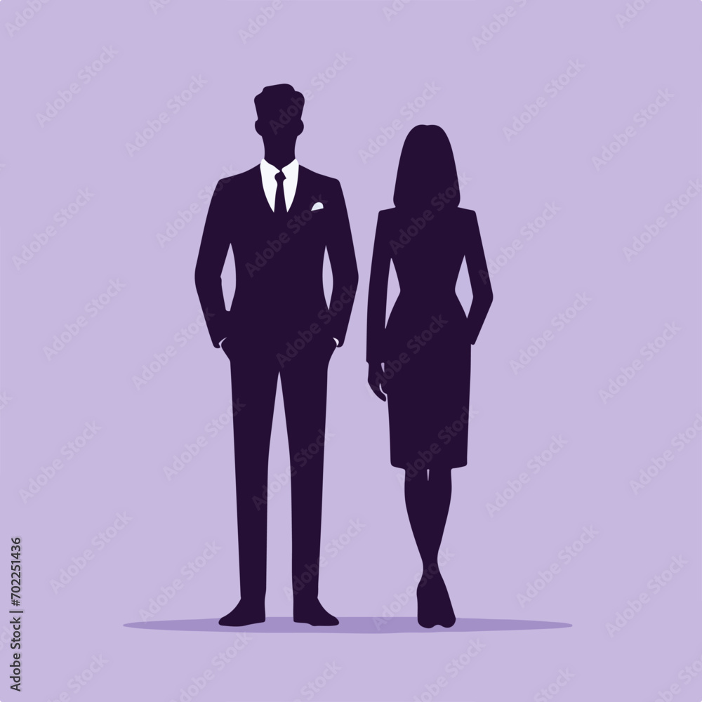 Silhouette of a business man and woman. flat and minimalist design