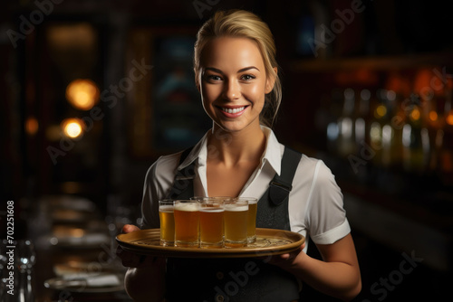 Serving Smiles: Waitress and Beer Glasses