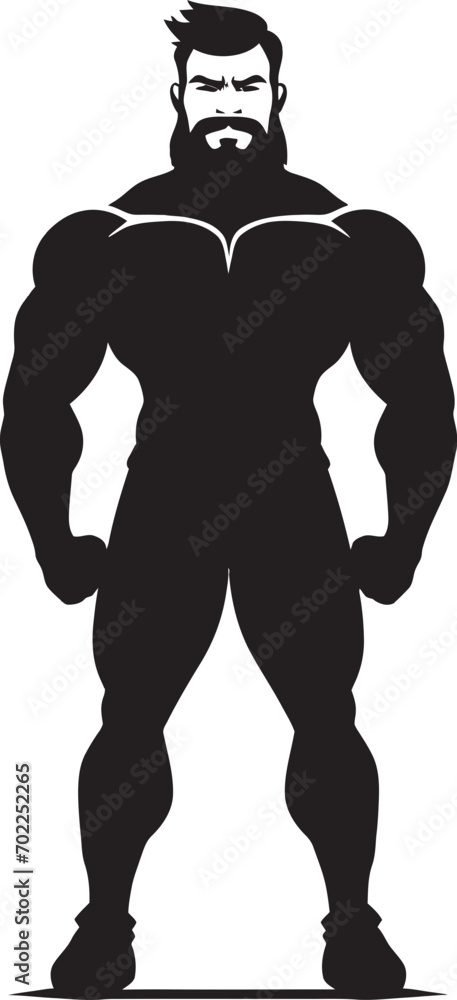 Dynamic Muscle Fusion Caricature Bodybuilder in Black Logo Icon Iron Physique Emblem Black Vector Logo Icon of Cartoon Bodybuilder