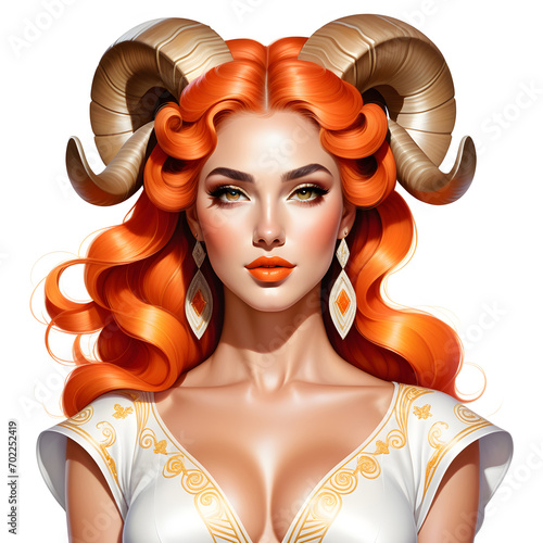 woman aries zodiac sign on white background photo