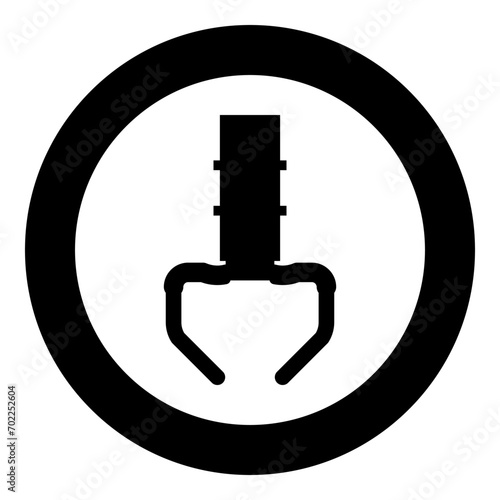 Prize toy manipulator iron hook crane claw picker icon in circle round black color vector illustration image solid outline style