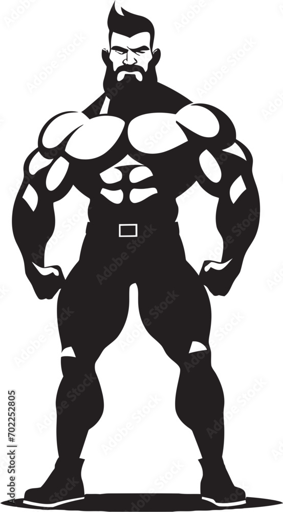 Champion Physique Black Logo Icon of Cartoon Bodybuilder in Vector Muscled Marvel Vector Black Logo Icon of Caricature Bodybuilder