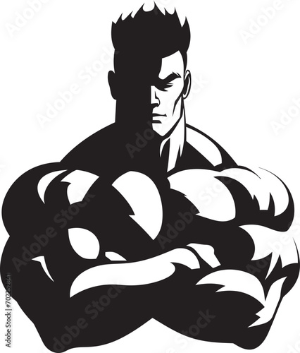 Iron Physique Emblem Black Vector Logo Icon of Cartoon Bodybuilder Gym Heroic Persona Cartoon Caricature Bodybuilder in Black Vector
