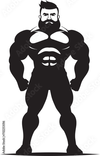 Flex Fusion Artistry Black Logo Icon of Cartoon Caricature Bodybuilder Muscled Titan Charm Cartoon Caricature Bodybuilder in Black Vector